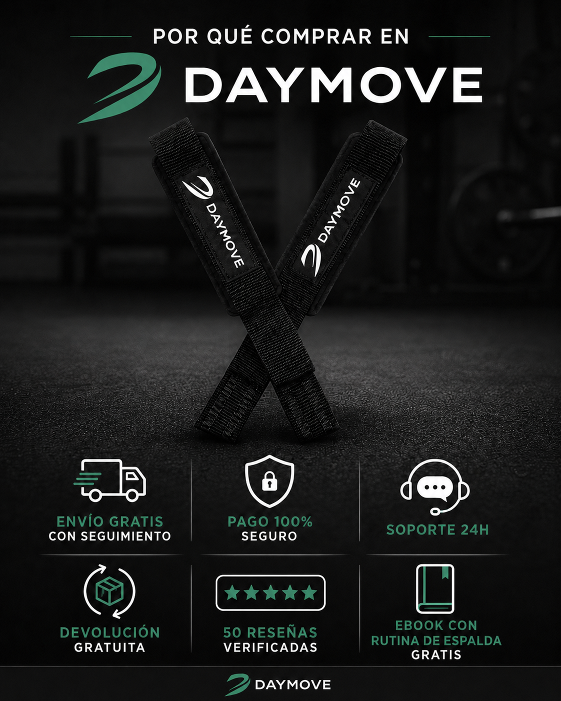 Lifting Straps DAYMOVE - Non-Slip Grip